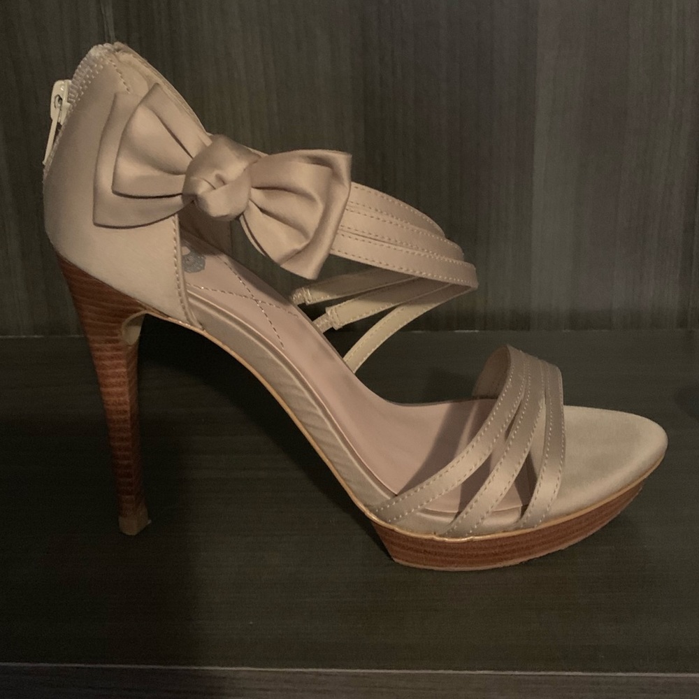 Crown Vintage Nude Satin Bow Heels